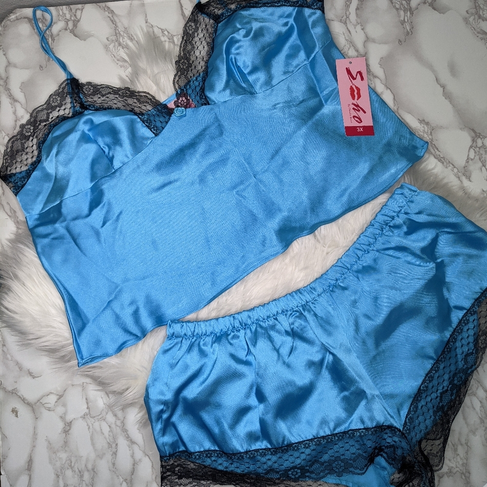 NWT Soho by Claudio Nucci Blue Lingerie Set Size 3X